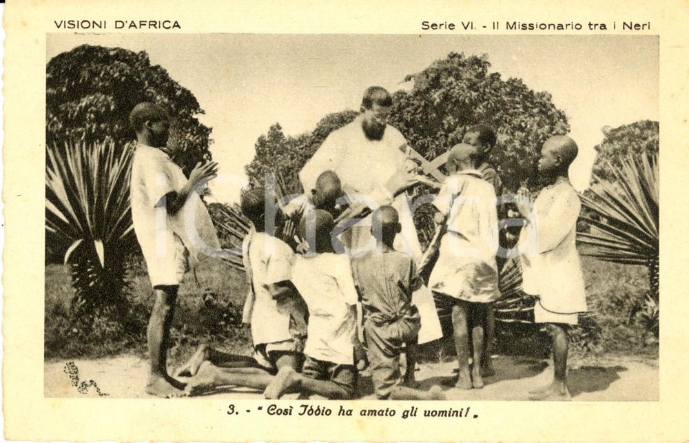 Cartolina originale da collezione 1930 ca AFRICA CRISTIANA Missionario tra i neri - Istituto MISSIONI AFRICANE *NV 1