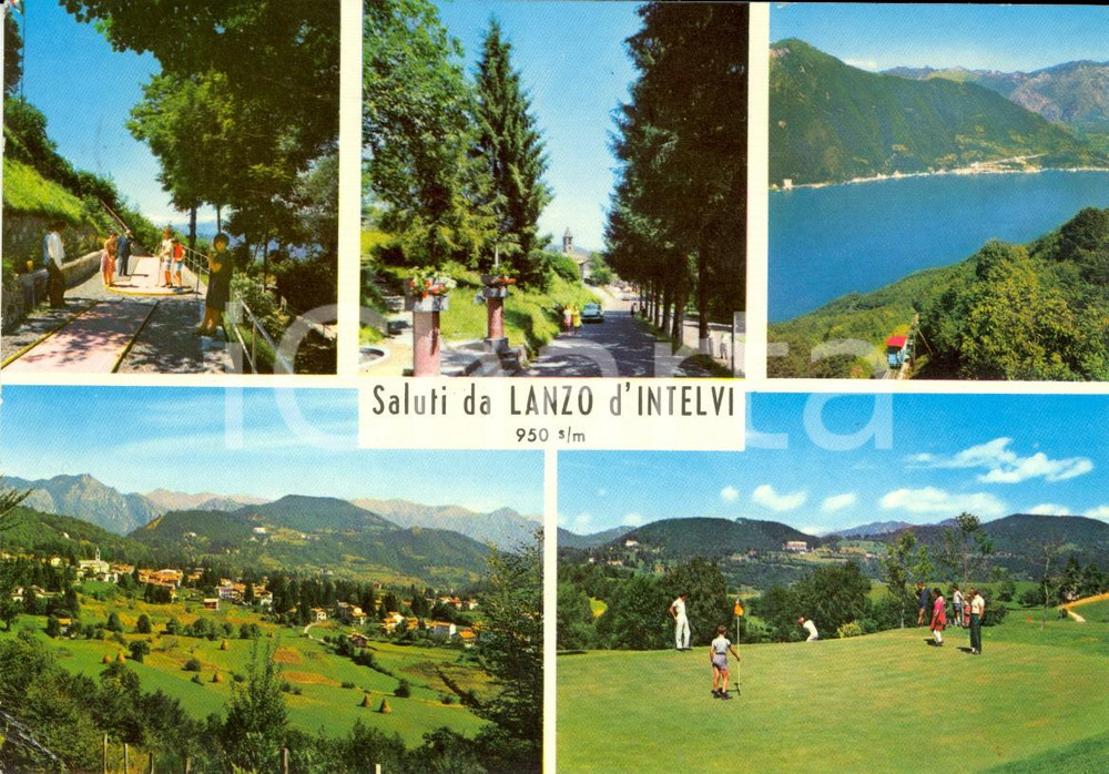 Cartolina originale da collezione 1968 LANZO D INTELVI CO Vedutine paese e Lago di COMO Animata VINTAGE FG VG 1