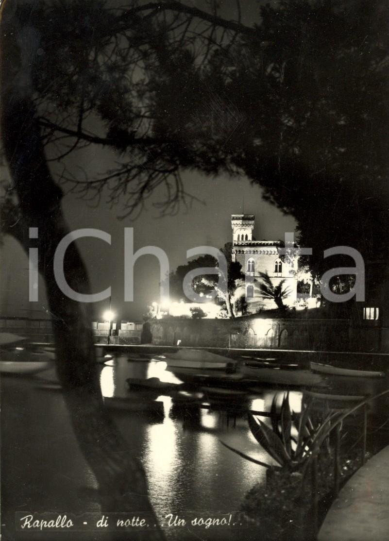Cartolina originale da collezione 1955 RAPALLO GE Veduta notturna del porto Cartolina ANIMATA con barche FG VG 1