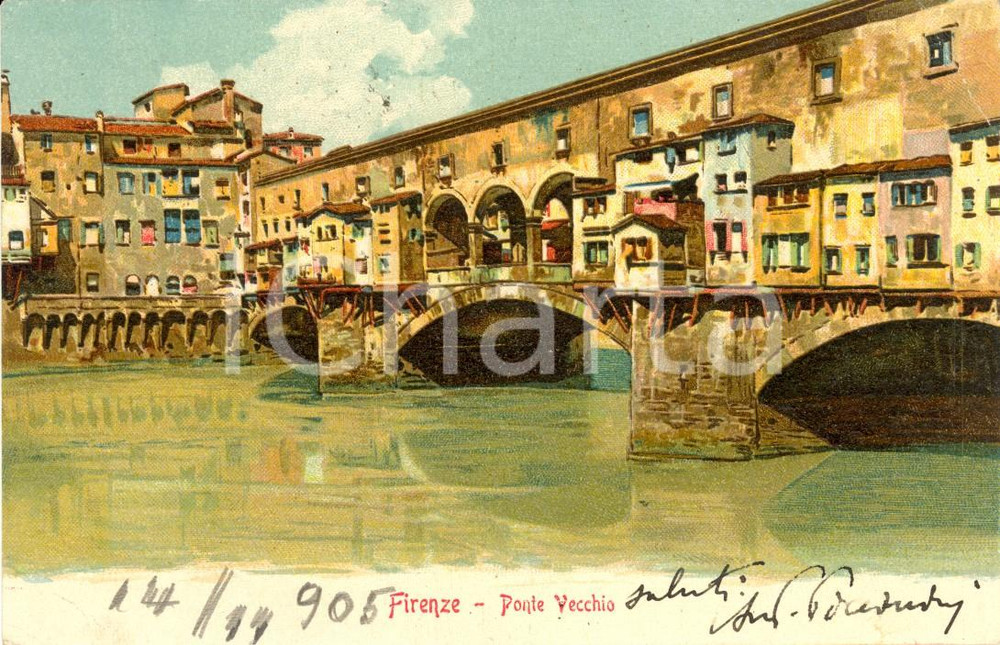 Cartolina originale da collezione 1905 FIRENZE Veduta del Ponte VECCHIO sul fiume ARNO Cartolina FP VG 1