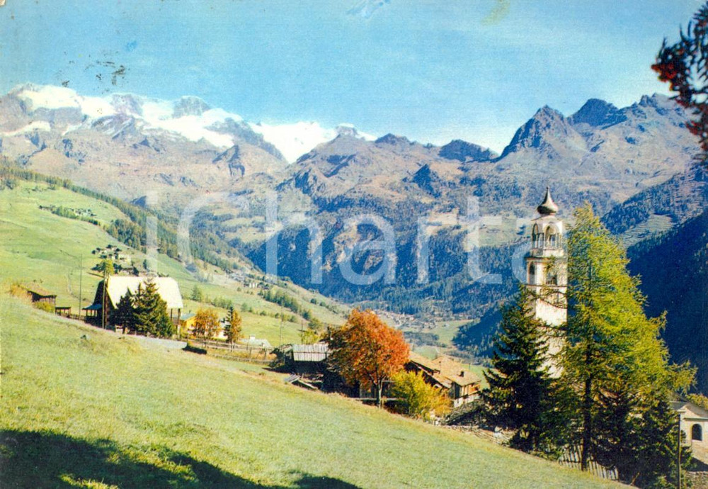 Cartolina originale da collezione 1961 AYAS (AO) Le frazioni ANTAGNOD e CHAMPOLUC ed il MONTE ROSA *FG VG 1