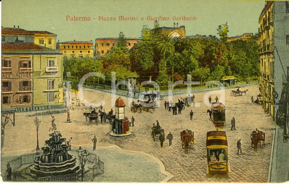 Cartolina originale da collezione 1920 ca PALERMO Veduta di Piazza MARINO e GIARDINO GARIBALDI Cartolina FP NV 1