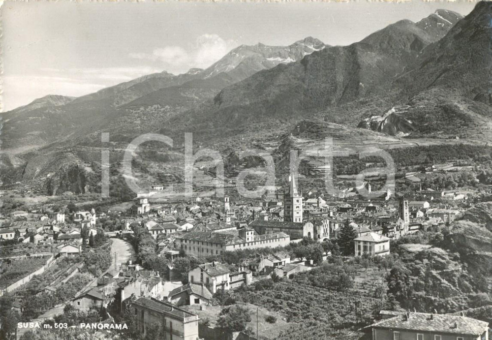 Cartolina originale da collezione 1940 SUSA TO Panorama timbro III REGGIMENTO ALPINI XXXVI COMPAGNIA FG VG 1