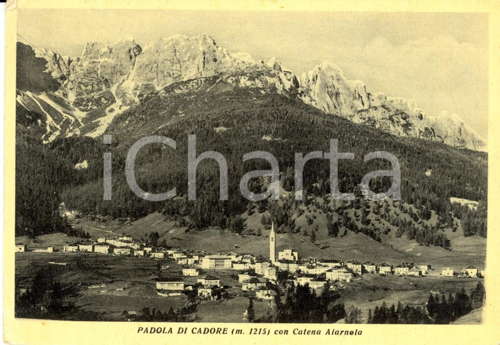 Cartolina originale da collezione 1958 PADOLA DI CADORE (BL) Veduta del paese con Catena AIARNOLA *Cartolina FG VG 1