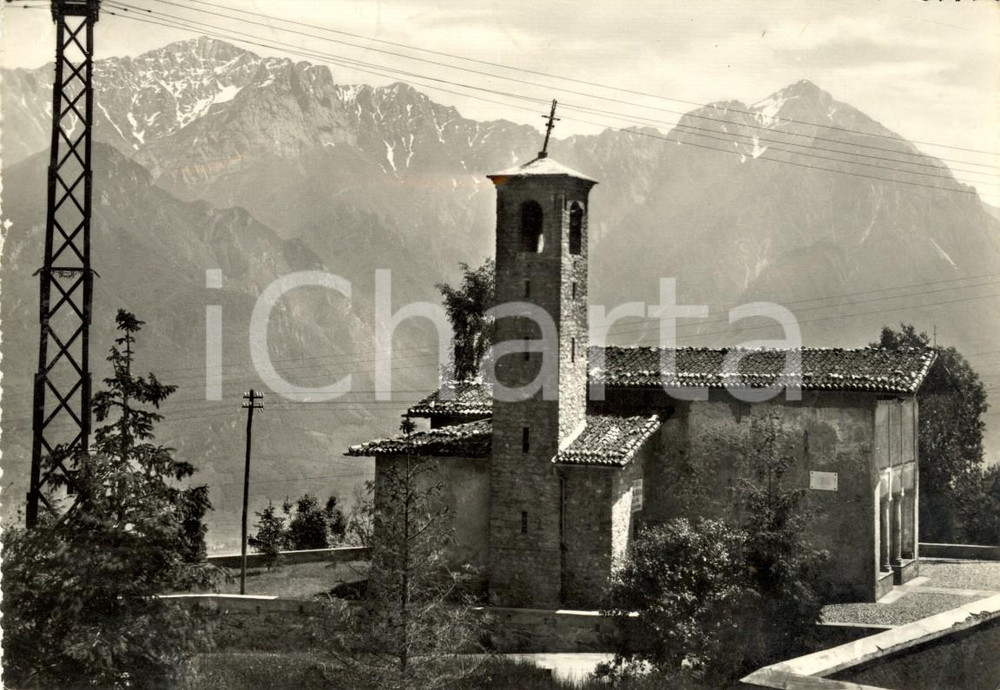 Cartolina originale da collezione 1957 MAGREGLIO CO Santuario MADONNA del GHISALLO con sfondo GRIGNE FG VG 1