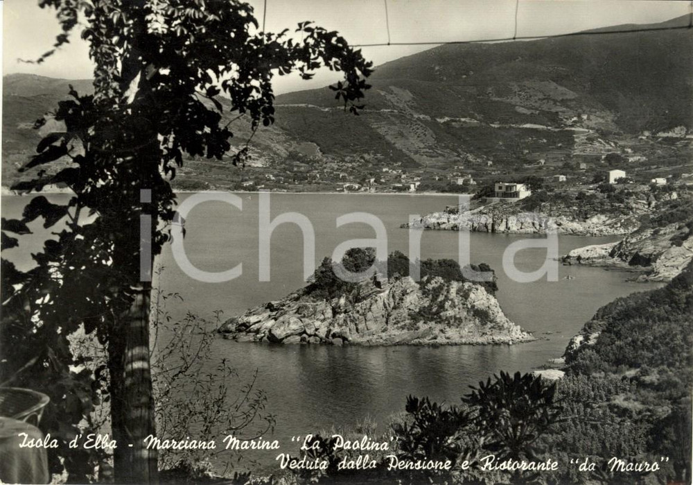 Cartolina originale da collezione 1957 ISOLA D'ELBA (LI) Pensione DA MAURO e spiaggia LA PAOLINA a MARCIANA MARINA 1