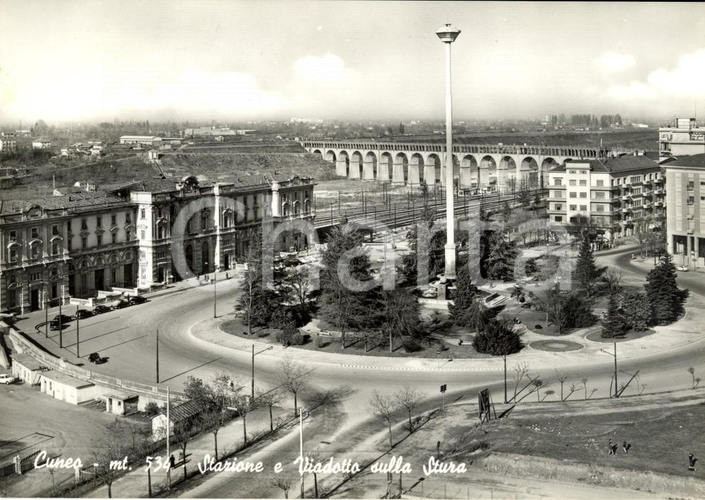 Cartolina originale da collezione 1962 CUNEO Stazione e viadotto sul fiume STURA *Cartolina postale FG VG 1