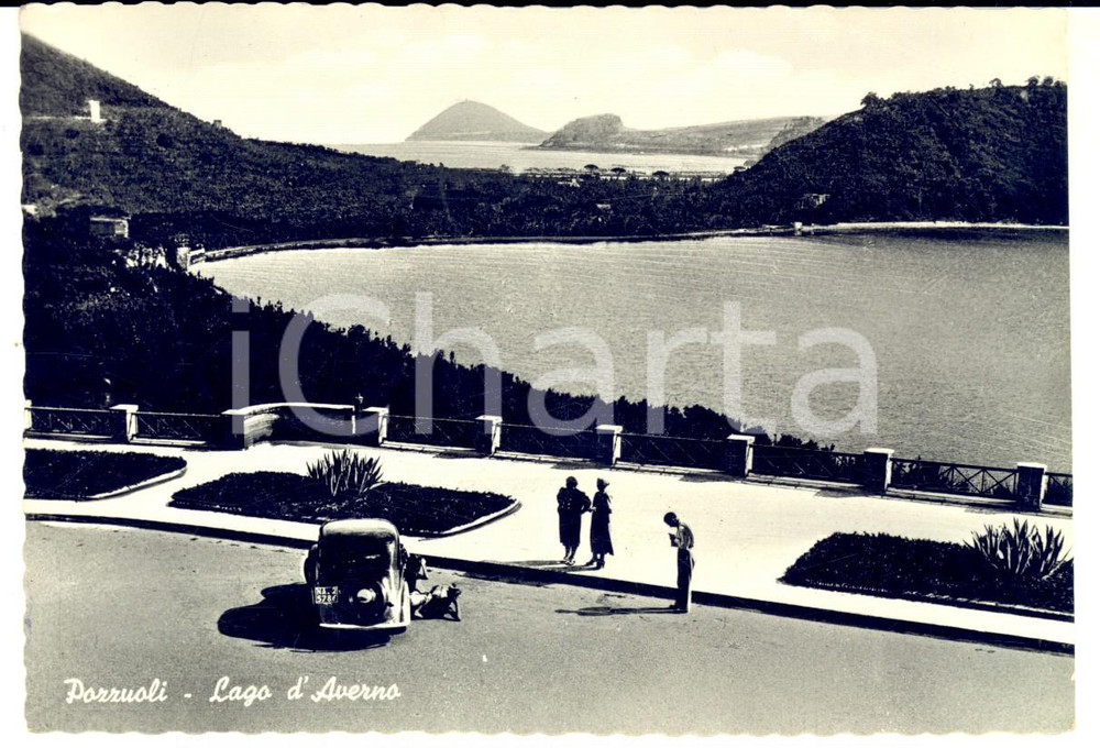 Cartolina originale da collezione 1953 POZZUOLI NA Lago d Averno Cartolina animata con FIAT TOPOLINO FG VG 1