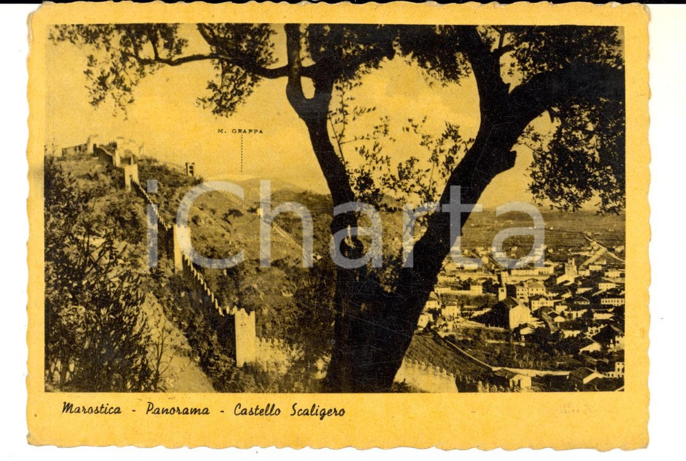 Cartolina originale da collezione 1950 MAROSTICA VI Panorama con il Castello Scaligero Cartolina postale FG VG 1