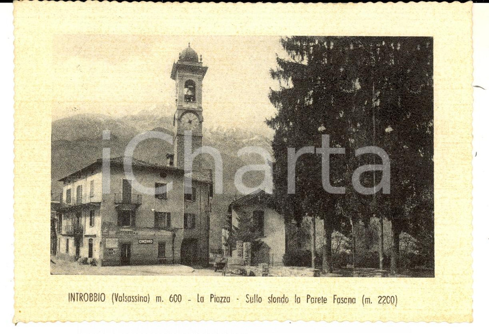 Cartolina originale da collezione 1957 INTROBBIO (LC) Piazza con la PARETE FASANA sullo sfondo *Cartolina postale 1
