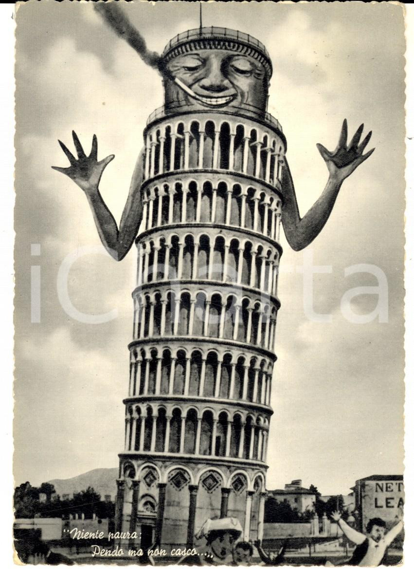 Cartolina originale da collezione 1956 PISA Torre pendente fuma sigaretta  Pendo ma non casco Cartolina CURIOSA 1