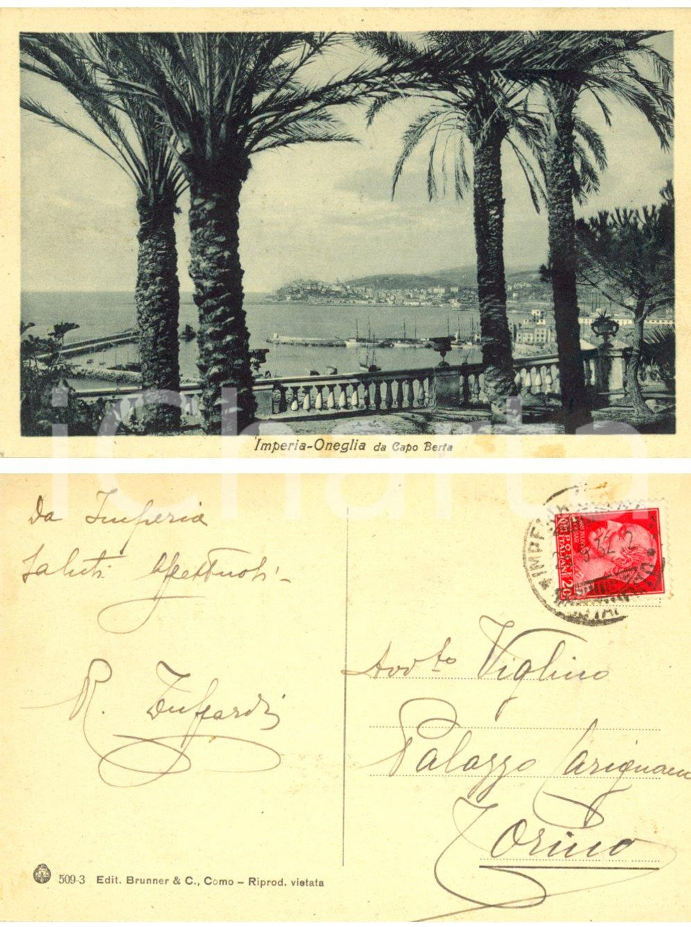 Autografo originale 1932 IMPERIA (SV) Veduta da CAPO BERTA *Cartolina studiosa Rosina ZUFFARDI FP VG 1