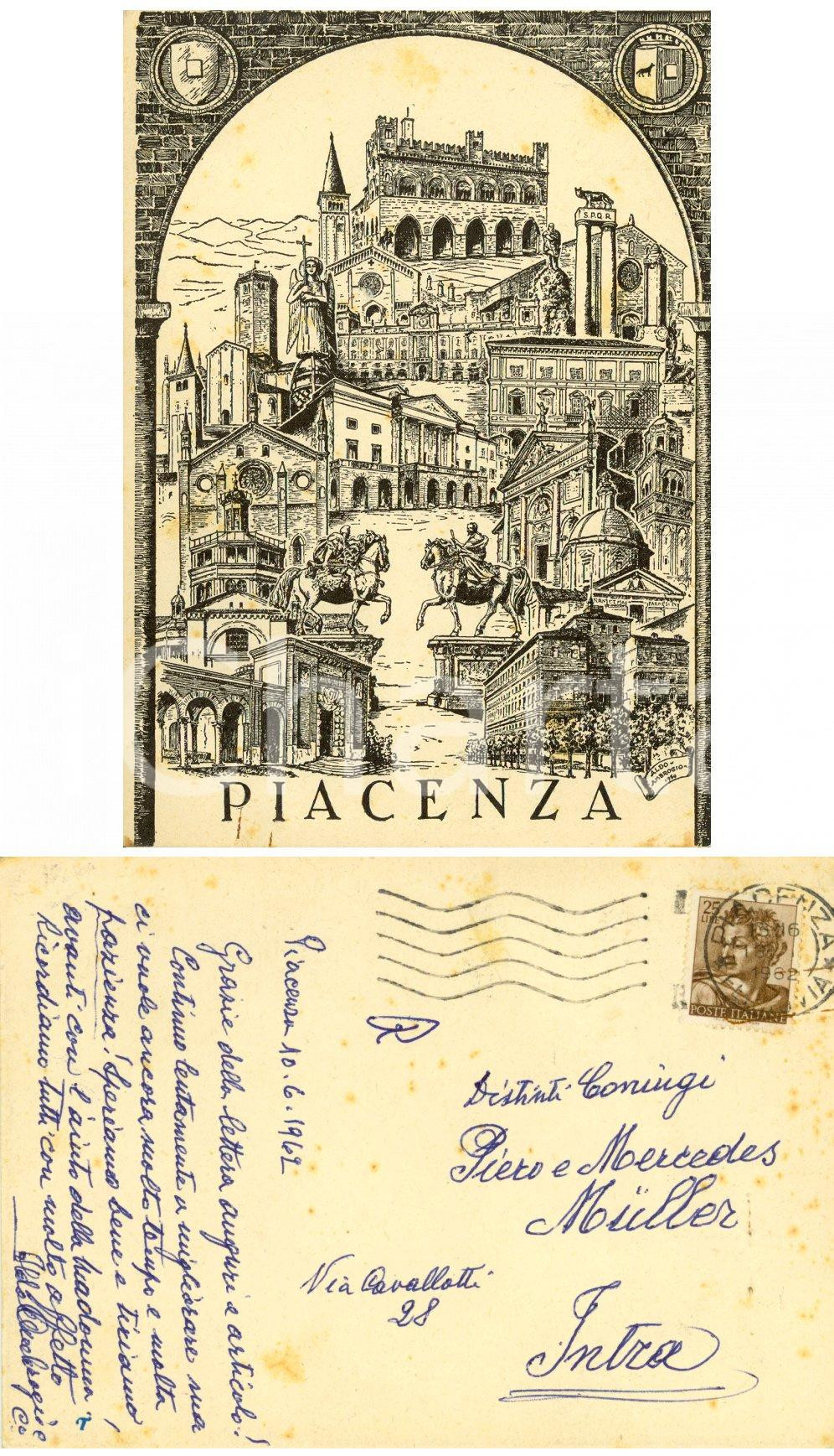 Autografo originale 1962 PIACENZA Cartolina Ente Provinciale Turismo Autografo ALDO AMBROGIO FG VG 1
