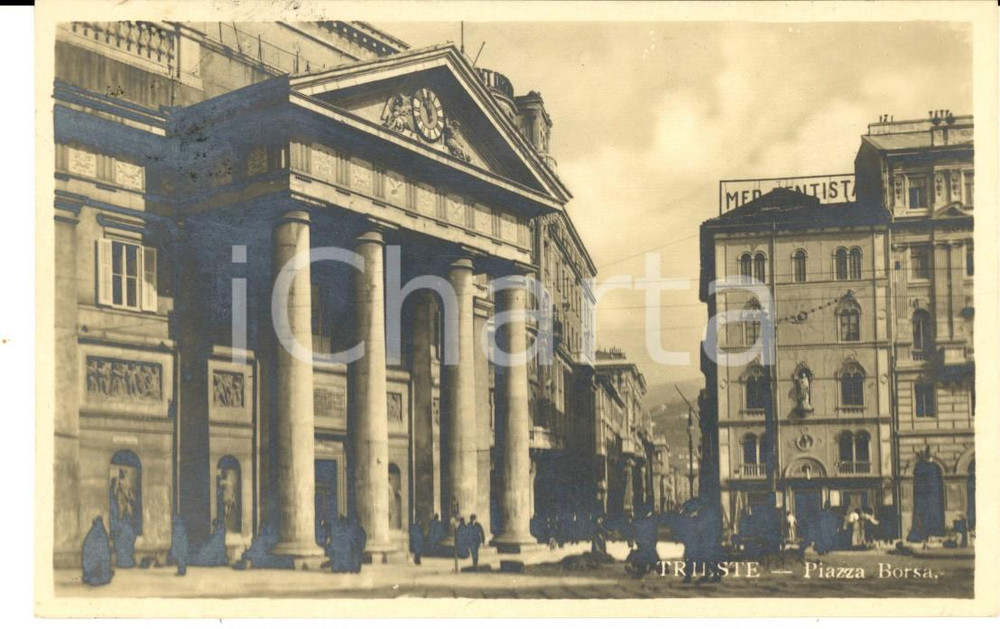 Cartolina originale da collezione 1927 TRIESTE Veduta di piazza Borsa Cartolina postale ANIMATA FP VG 1