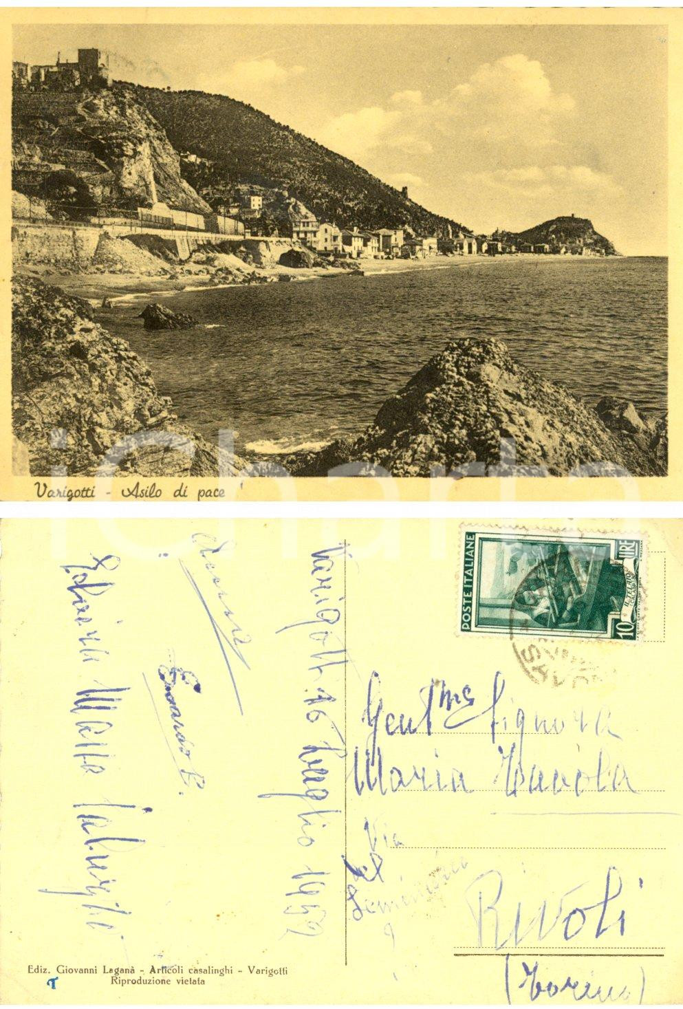 Autografo originale 1952 VARIGOTTI (SV) Panorama *Cartolina Elvira CAVALCHINI GAROFOLI MASSA SALUZZO 1