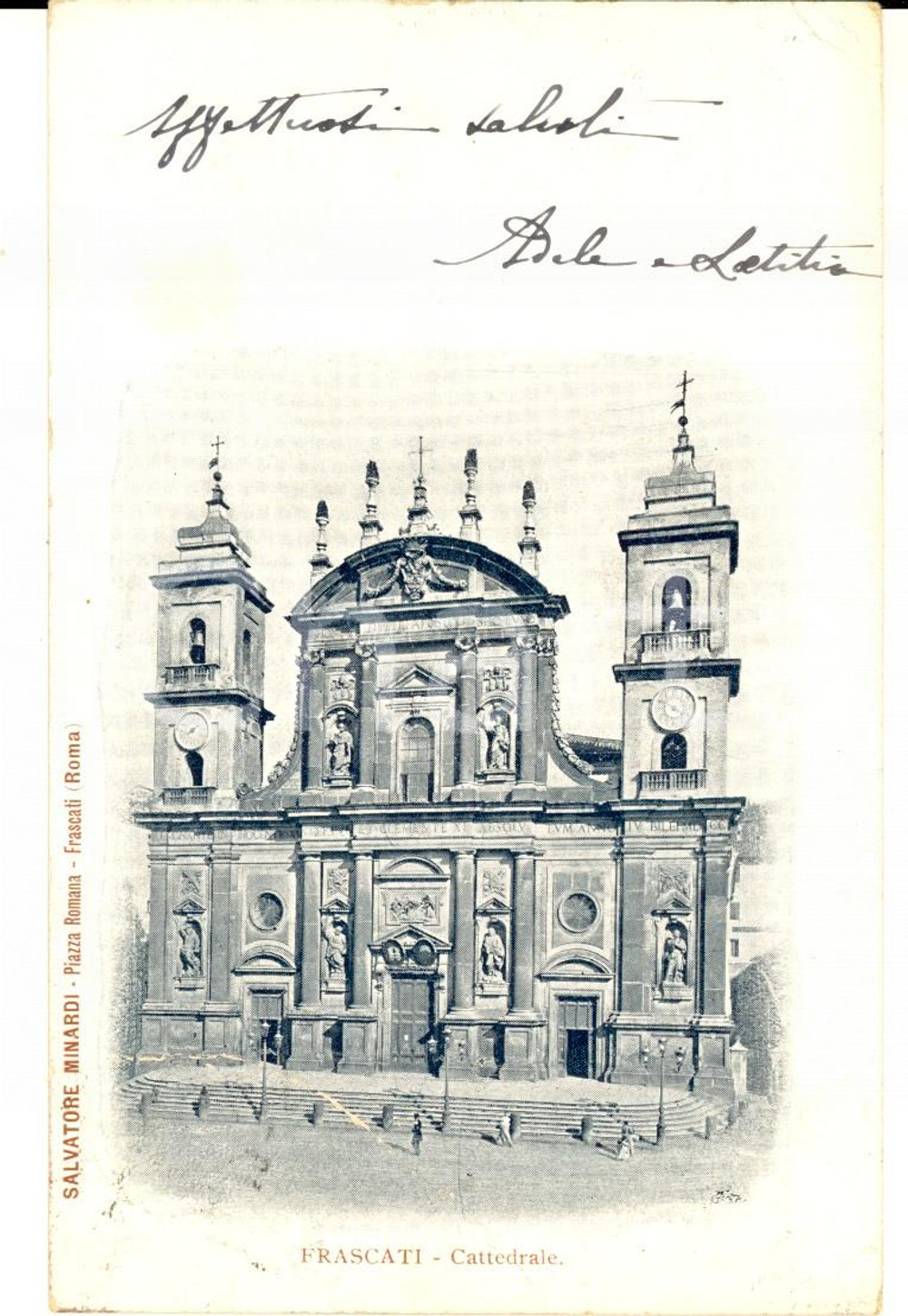 Autografo originale 1900 ca FRASCATI (RM) Cattedrale *Cartolina a Ernestina CORSI DI BROSNASCO PRATO 1