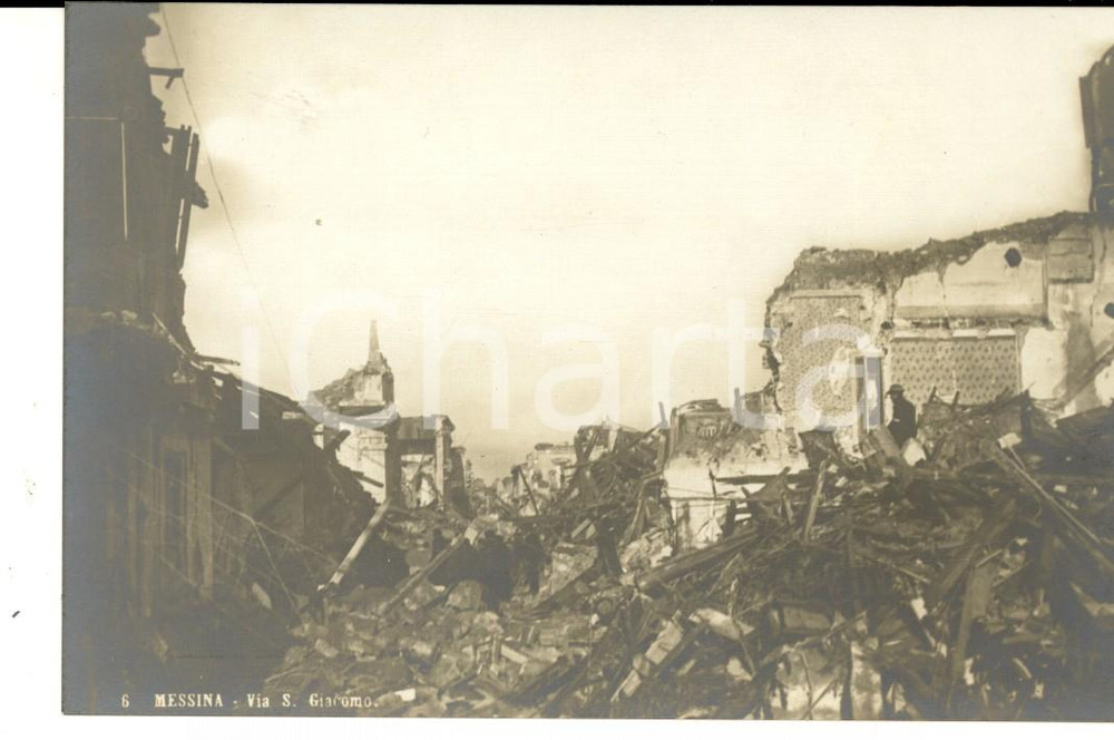 Cartolina originale da collezione 1908 MESSINA TERREMOTO Via San Giacomo distrutta *Cartolina FP NV 1