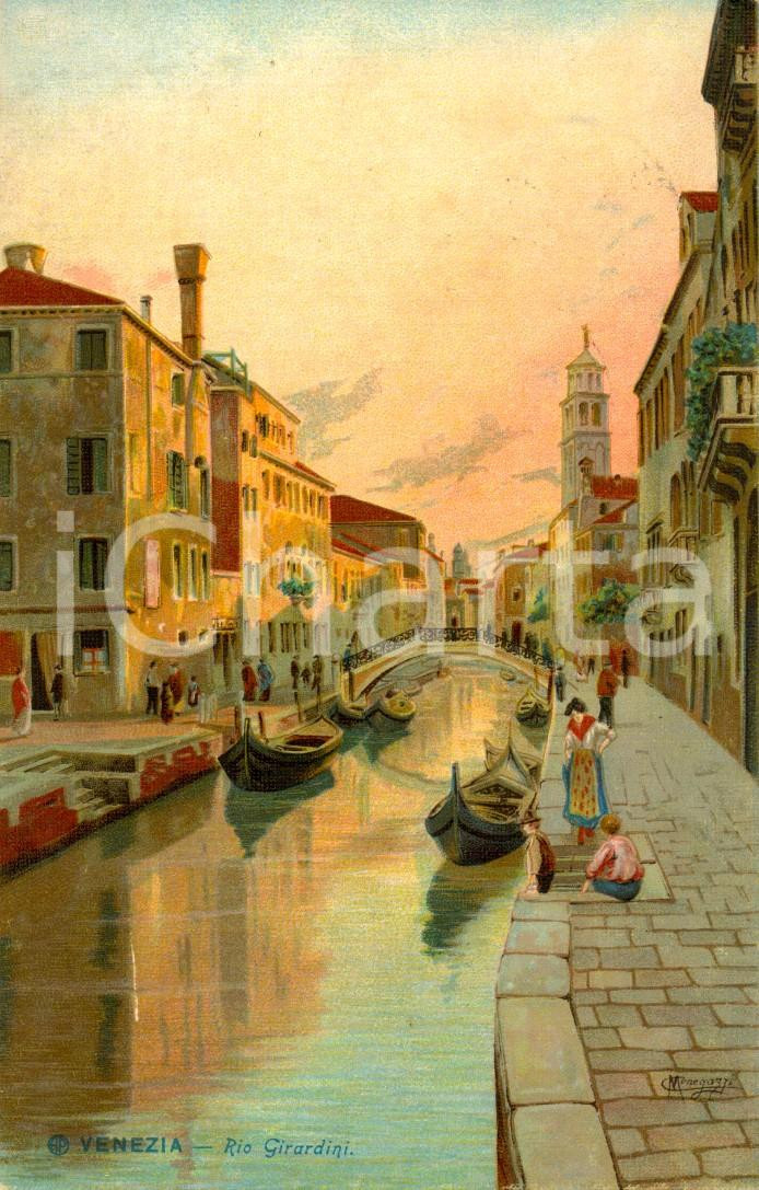 Cartolina originale da collezione 1911 VENEZIA Gondole sul Rio GIRARDINI Cartolina ANIMATA FP VG 1