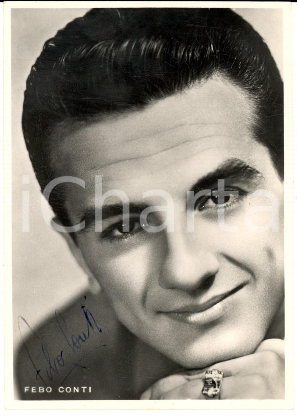 Autografo originale 1960 ca Ritratto di Febo CONTI *Cartolina con AUTOGRAFO FG VG 1