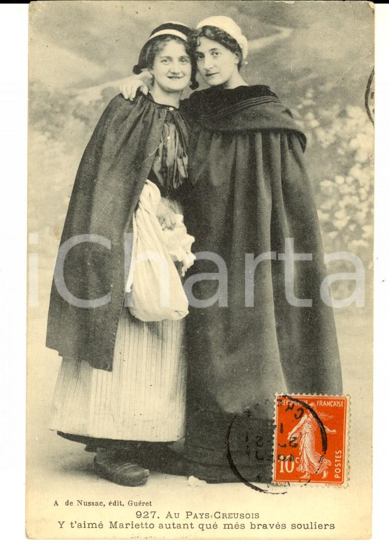 Cartolina originale da collezione 1914 COSTUMES TYPES CREUSOIS Y t aime Marietto autant que mÃ©s bravÃ©s souliers 1