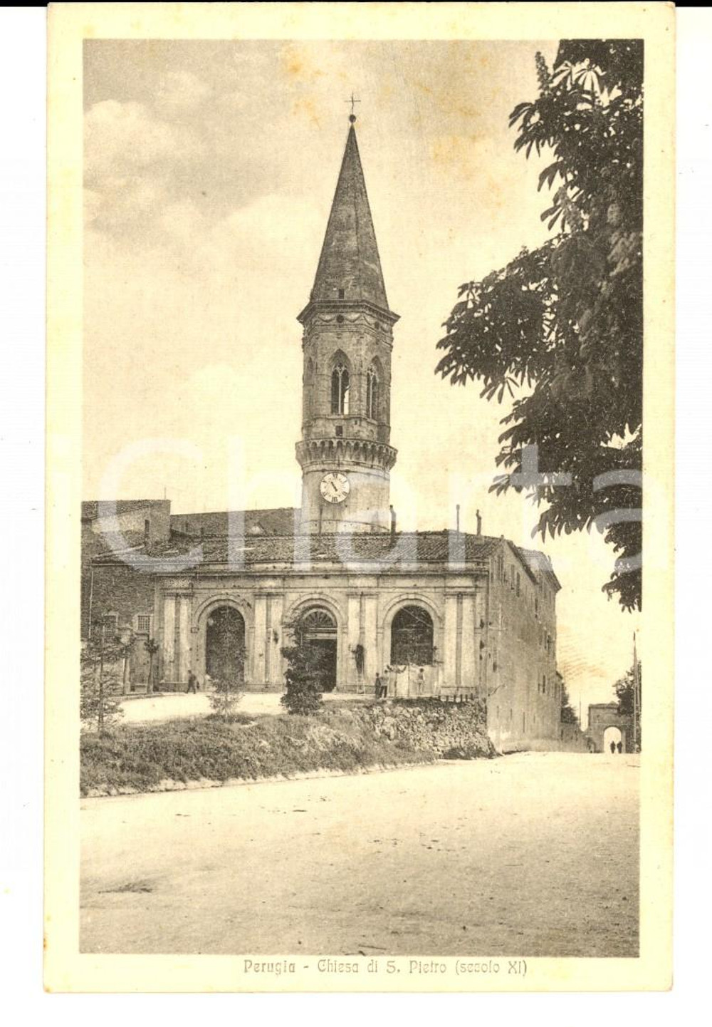Cartolina originale da collezione 1915 ca PERUGIA Chiesa di SAN PIETRO Veduta esterna *Cartolina postale FP NV 1