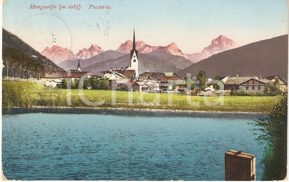 Cartolina originale da collezione 1928 MONGUELFOTESIDO BZ Val PUSTERIA  Paese e panorama Cartolina FP VG 1
