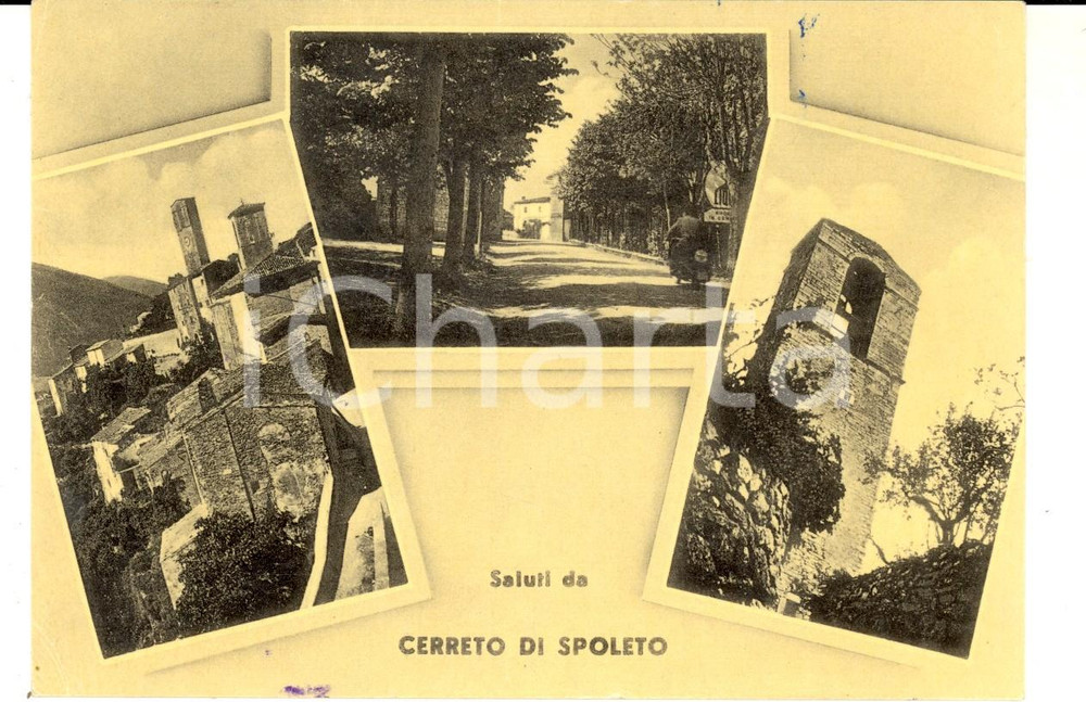 Cartolina originale da collezione 1958 SPOLETO Frazione CERRETO PG Vedutine con torri Cartolina FG VG 1