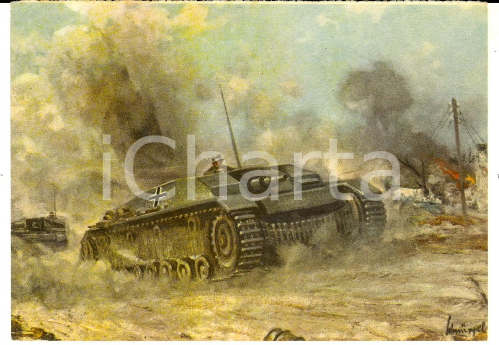 Cartolina originale da collezione 1940 WW2 NSKOV Sturmgeschutze im Angriff in RUSSLAND Postkarte n. 38 1
