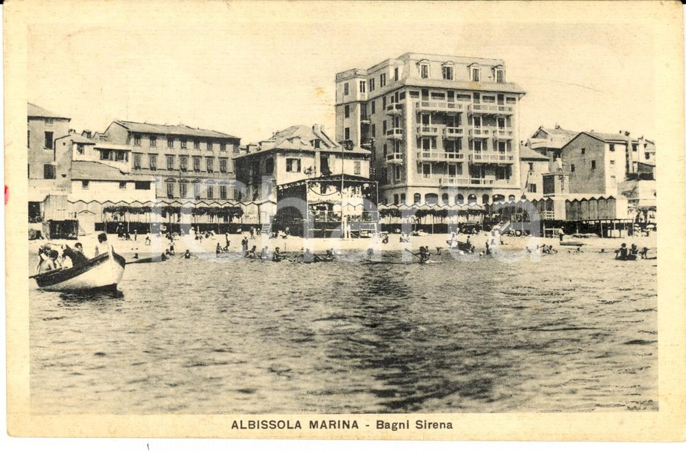Cartolina originale da collezione 1925 ca ALBISSOLA MARINA (SV) Veduta con BAGNI SIRENA *Animata FP VG 1