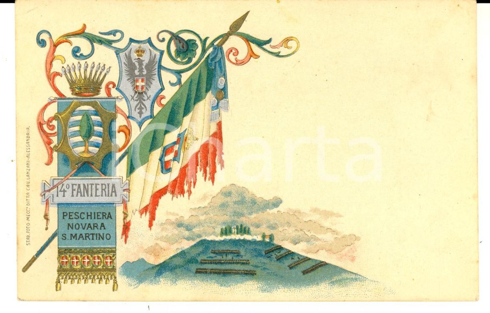 Cartolina originale da collezione 1900 ca REGIO ESERCITO 14Â° Reggimento FANTERIA *Cartolina ed. LANZANI FP NV 1