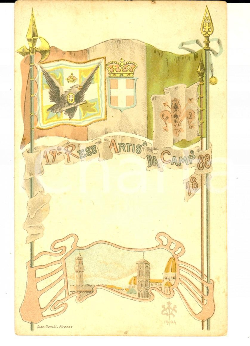 1904 REGIO ESERCITO 19° Reggimento ARTIGLIERIA DA CAMPAGNA Cartolina stab. GAMBI
