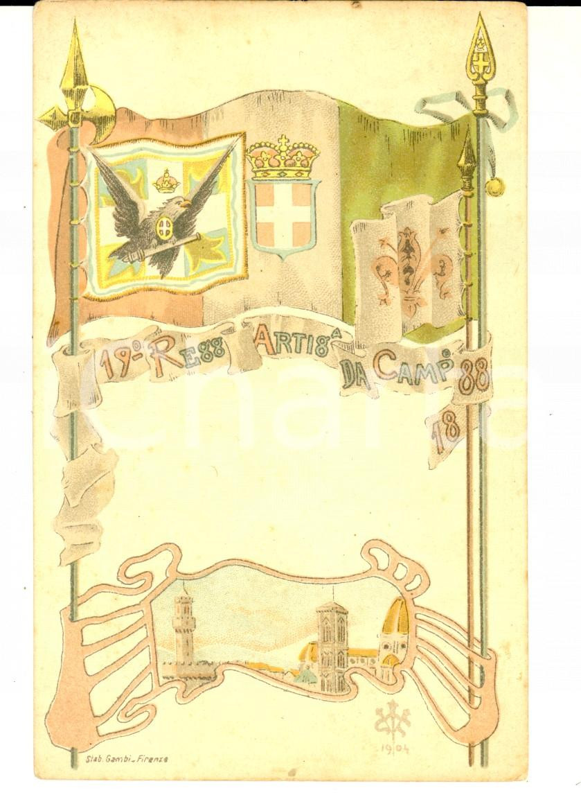 Cartolina originale da collezione 1904 REGIO ESERCITO 19° Reggimento ARTIGLIERIA DA CAMPAGNA Cartolina stab. GAMBI 1
