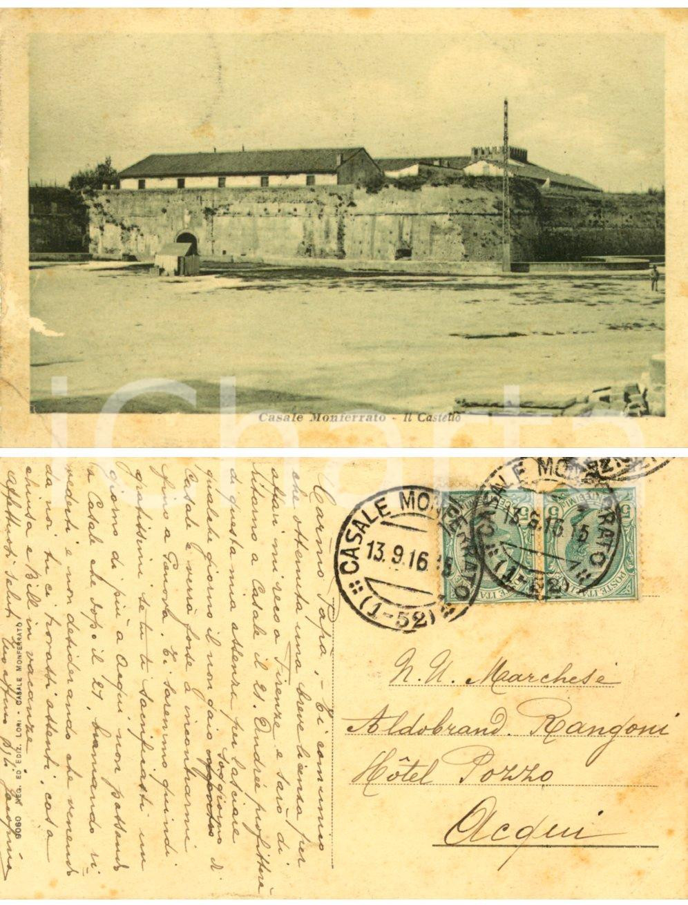 Autografo originale 1916 CASALE MONFERRATO Il castello *Marchese Jacopino RANGONI al padre 1
