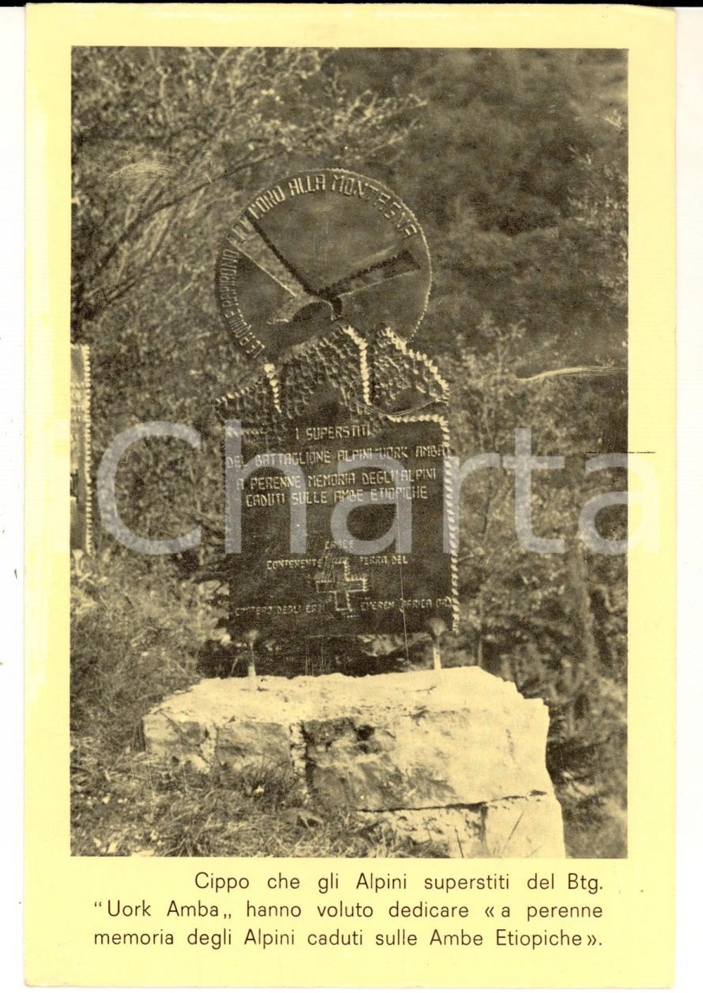Cartolina originale da collezione 1950 ca CISON DI VALMARINO (TV) Battaglione Alpino UORK AMBA - Cippo superstiti 1