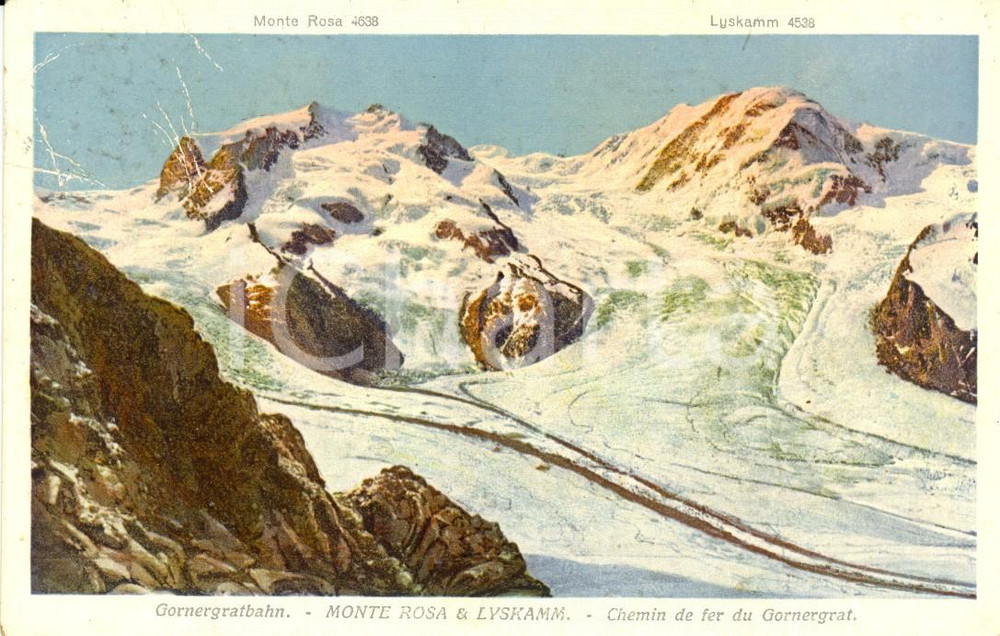 Cartolina originale da collezione 1930 GORNERGRAT (CH) Chemin de fer avec Mont ROSE et LYSKAMM *Cartolina FP VG 1