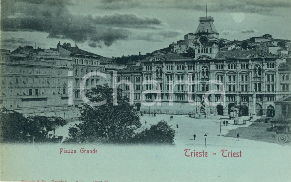Cartolina originale da collezione 1900 ca TRIESTE Veduta di Piazza GRANDE *Cartolina ANIMATA FP NV 1