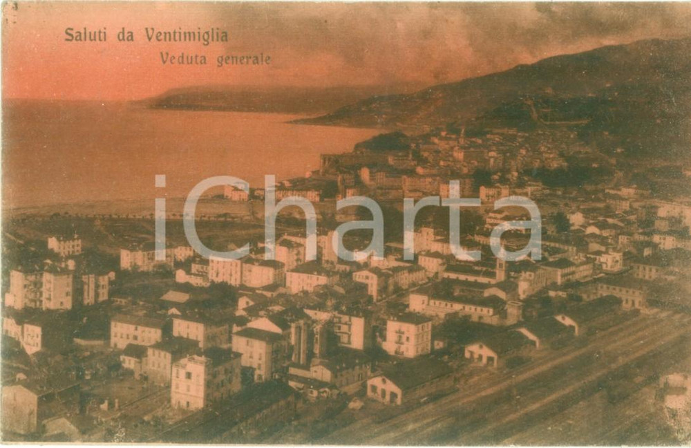 Cartolina originale da collezione 1919 VENTIMIGLIA (IM) Veduta generale in rosso *Cartolina postale FP VG 1