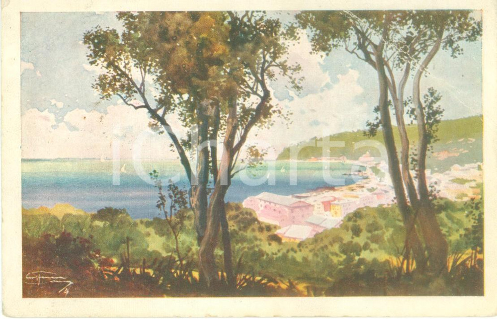 Cartolina originale da collezione 1932 ARENZANO GE Panorama delle colline Cartolina ILLUSTRATA DANNEGGIATA FP VG 1
