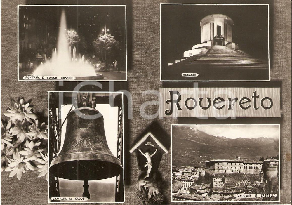 Cartolina originale da collezione 1965 ROVERETO TN Vedutine con Corso Rosmini OSSARIO Fontana Cartolina FG VG 1