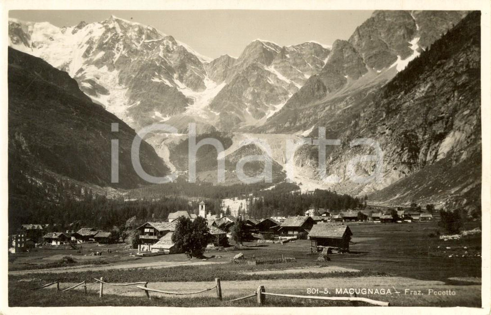Cartolina originale da collezione 1930 ca MACUGNAGA (VB) La frazione PECETTO con il MONTE ROSA sullo sfondo *FP NV 1