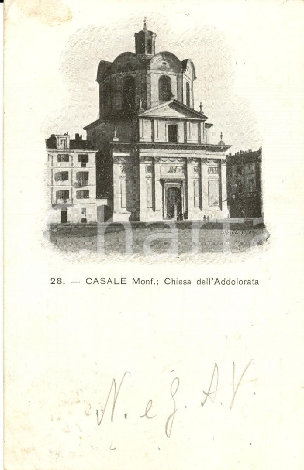 Cartolina originale da collezione 1901 CASALE MONFERRATO (AL) Veduta Chiesa dell'ADDOLORATA *Cartolina FP VG 1