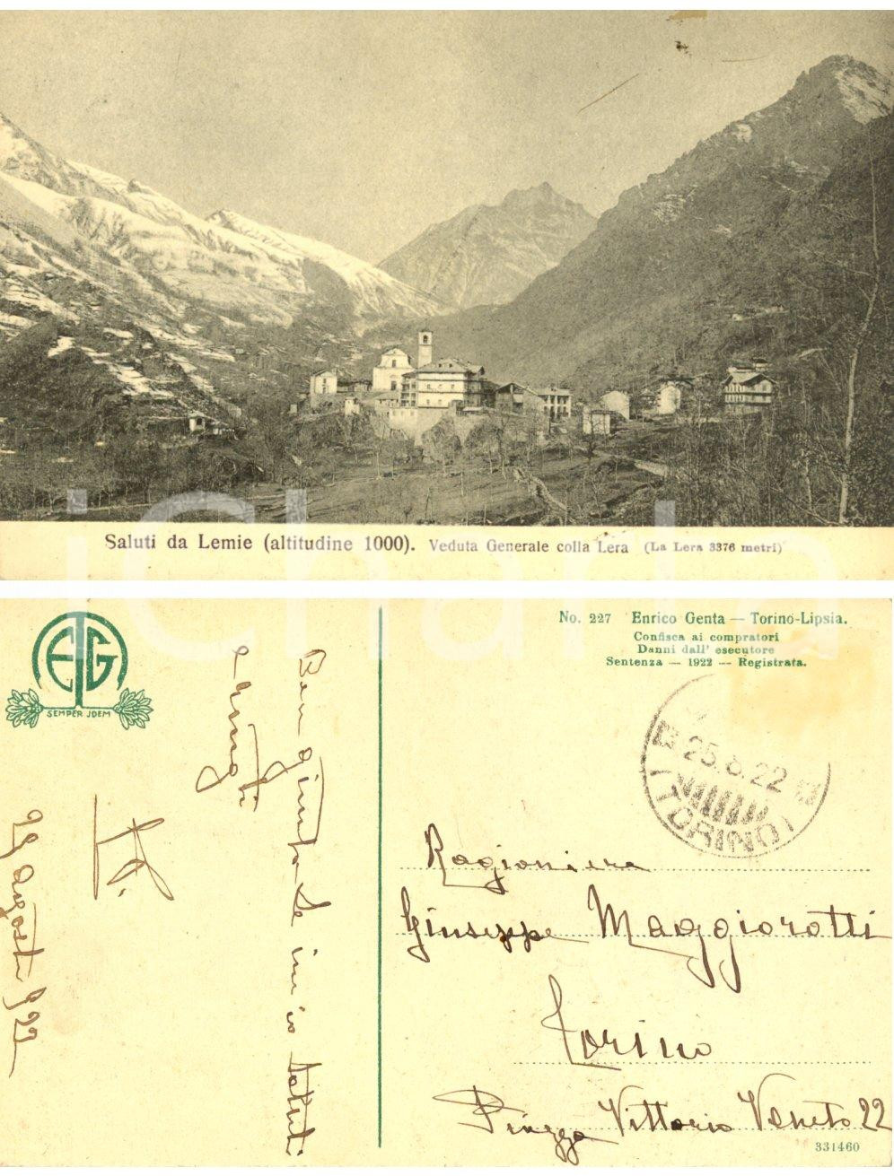 Autografo originale 1922 LEMIE TO Veduta generale colla Lera Autografo editore Enrico GENTA 1
