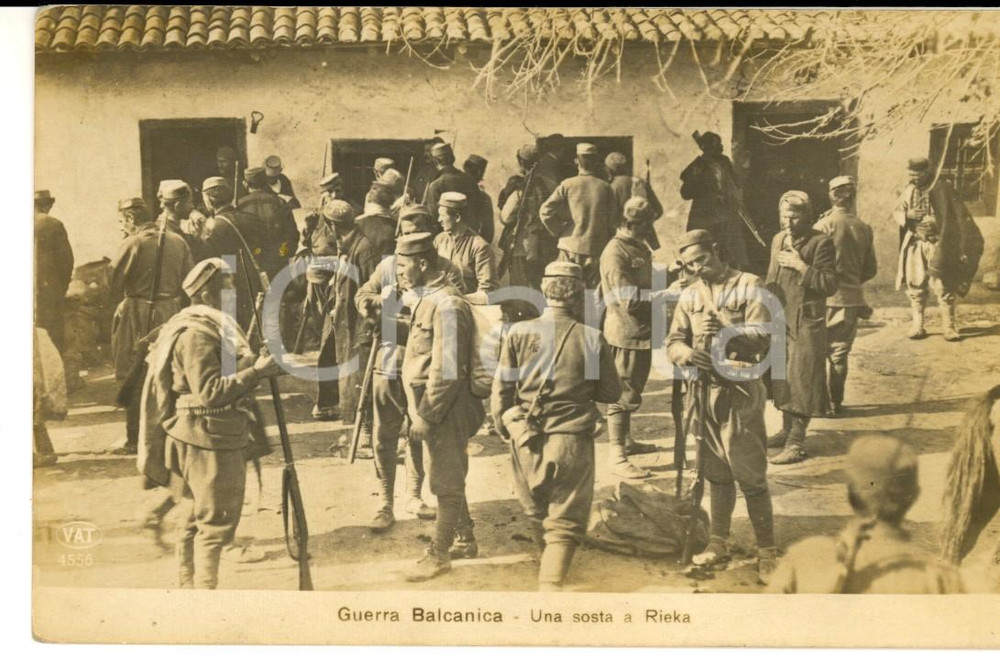 Cartolina originale da collezione 1912 GUERRA BALCANICA Una sosta a Rieka *Cartolina postale FP NV 1