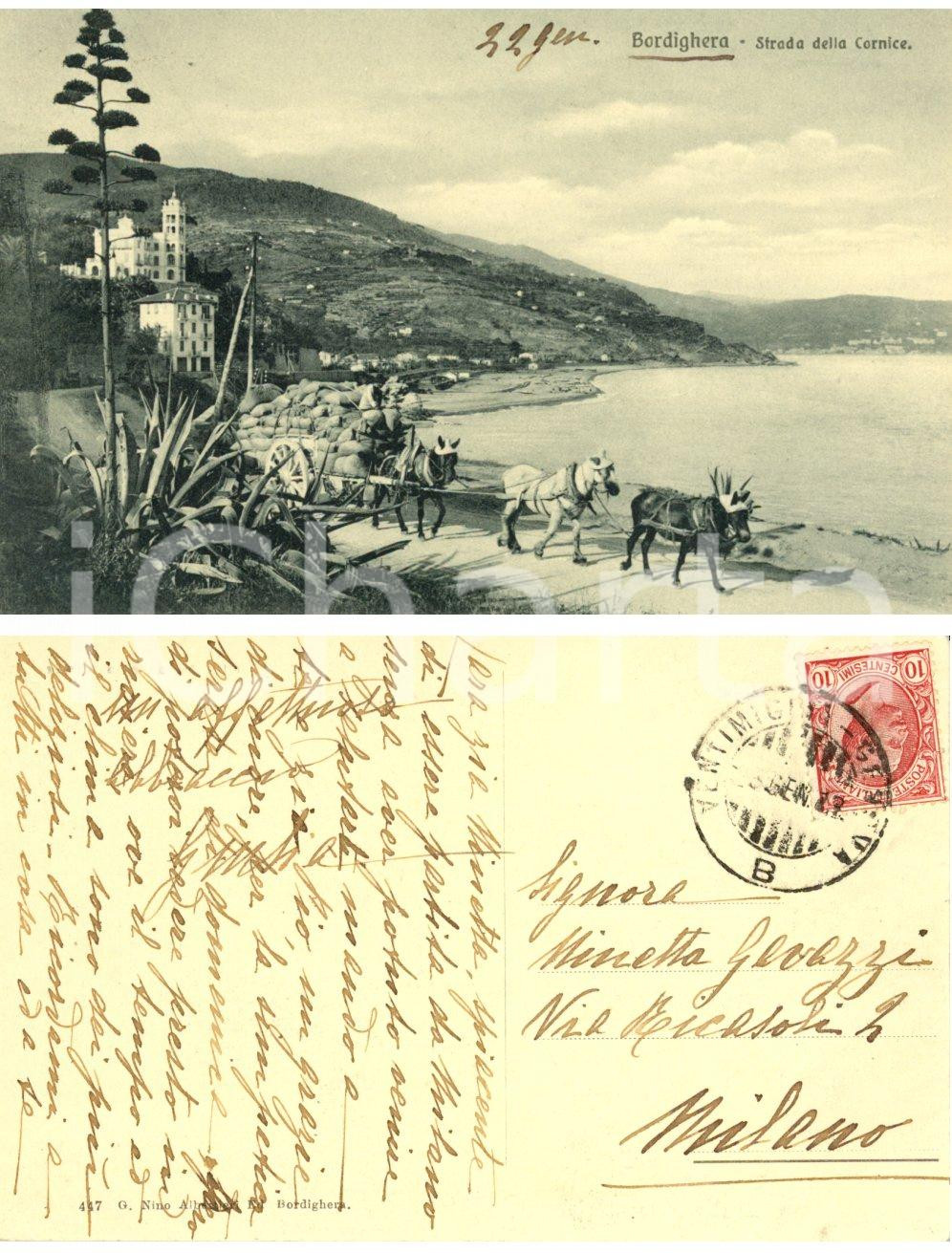 Cartolina originale da collezione 1913 BORDIGHERA Strada della Cornice *Cartolina a Ninetta GAVAZZI dalla nipote 1