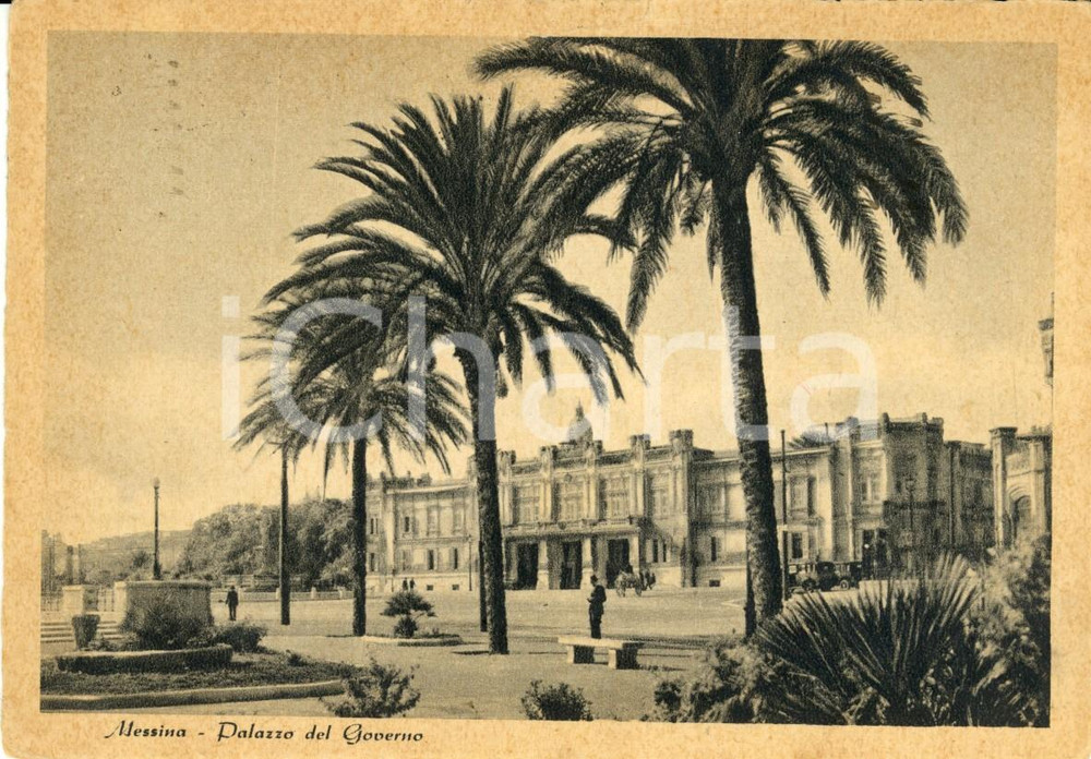 Cartolina originale da collezione 1943 MESSINA Veduta del Palazzo del Governo con palmizi *Cartolina FG VG 1