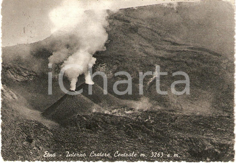 Cartolina originale da collezione 1954 CATANIA Veduta con interno del cratere centrale ETNA Cartolina FG VG 1