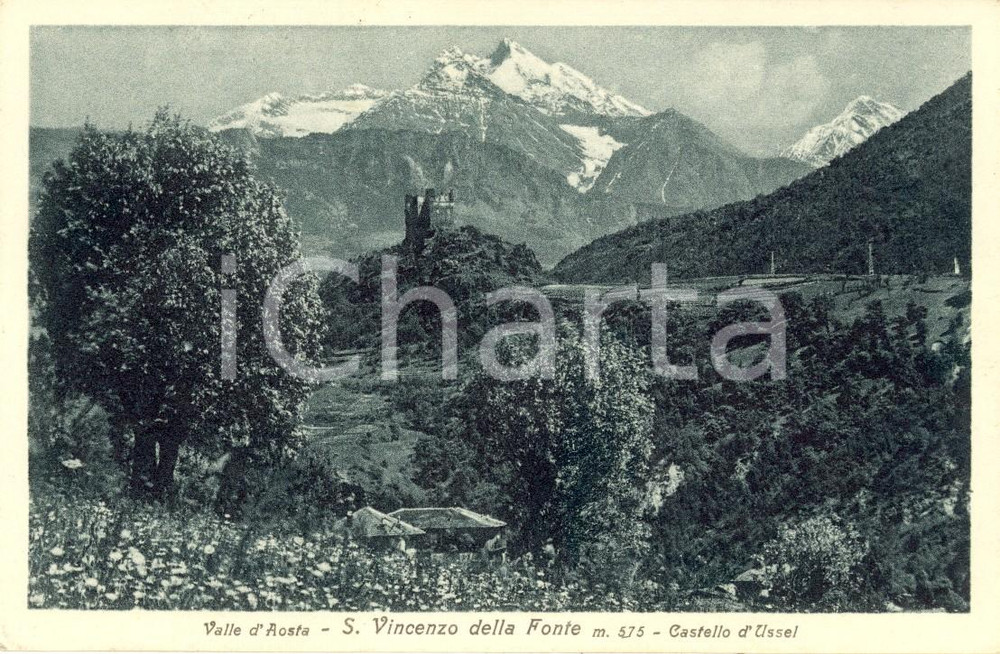 Cartolina originale da collezione 1948 SAINT-VINCENT (AO) Veduta del Castello di USSEL e dintorni *Cartolina FP VG 1