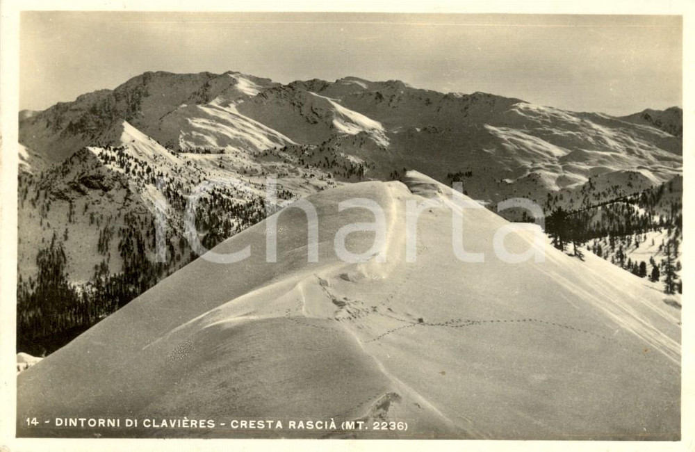 Cartolina originale da collezione 1938 CLAVIERES (TO) Veduta Cresta TRASCIA' innevata *Cartolina FP VG 1