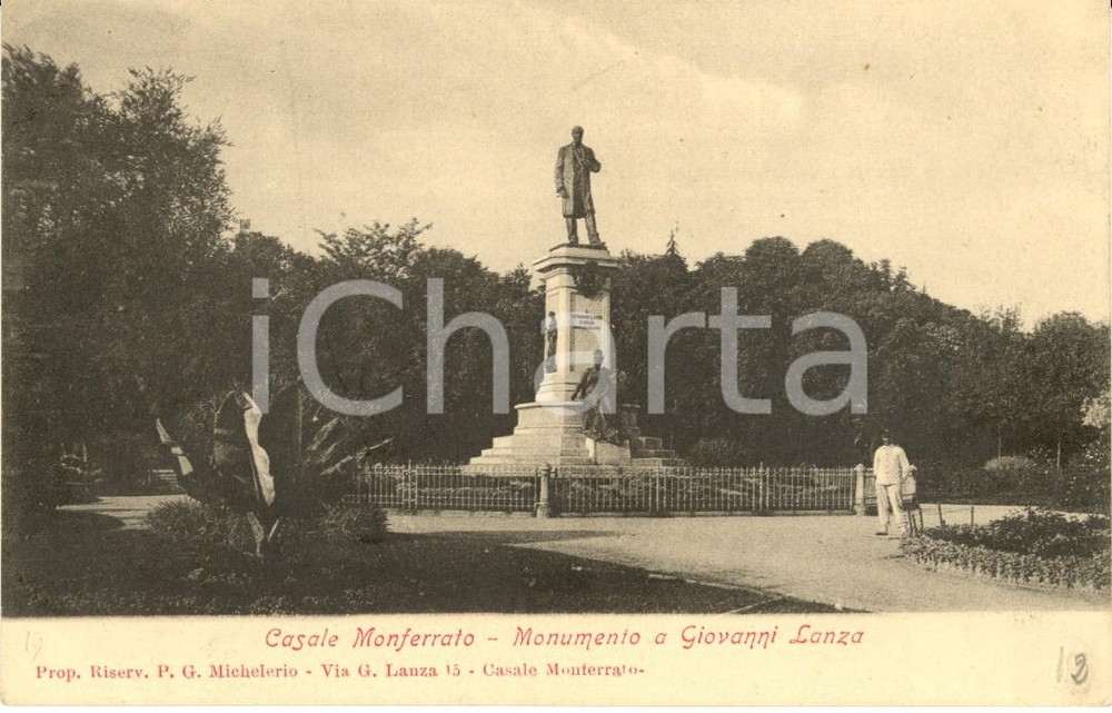 Cartolina originale da collezione 1900 ca CASALE MONFERRATO (AL) Monumento a Giovanni LANZA  *Cartolina ANIMATA 1