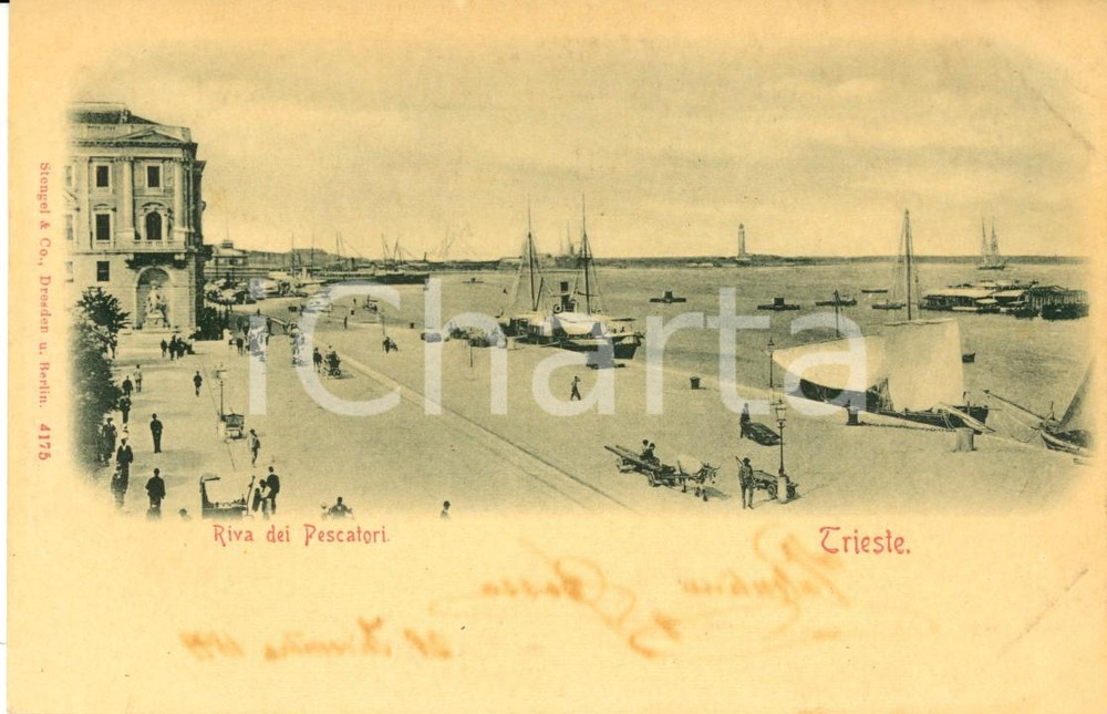 Cartolina originale da collezione 1900 ca TRIESTE Riva dei PESCATORI con barche all'attracco *Cartolina FP NV 1